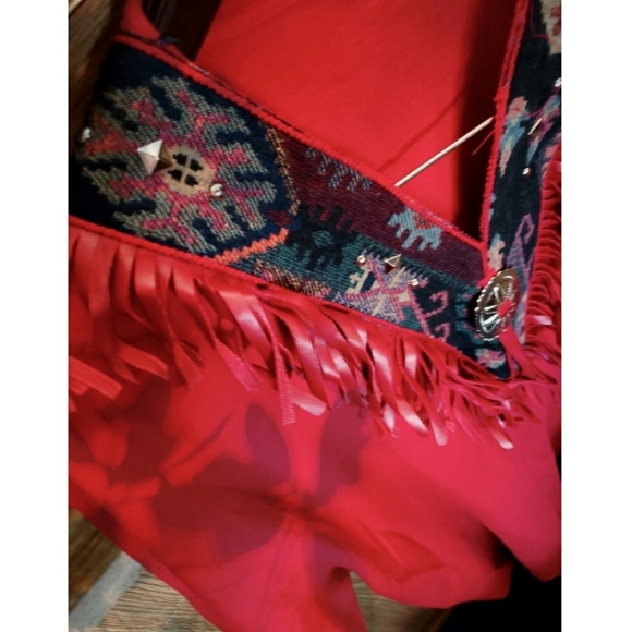 Tops - "NO BRAND" 80'S/90'S WESTERN FRINGE TOP - RED